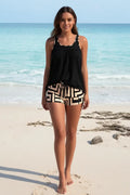 Women's Contrast Binding Geometric Print Black Tankini Set Style Haven