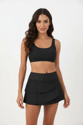Black High Waist Layered Swim Skirt Modlily