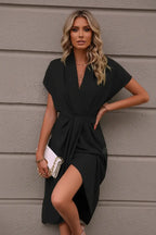 Black V-Neck Wrap Dress Wall - Full Head