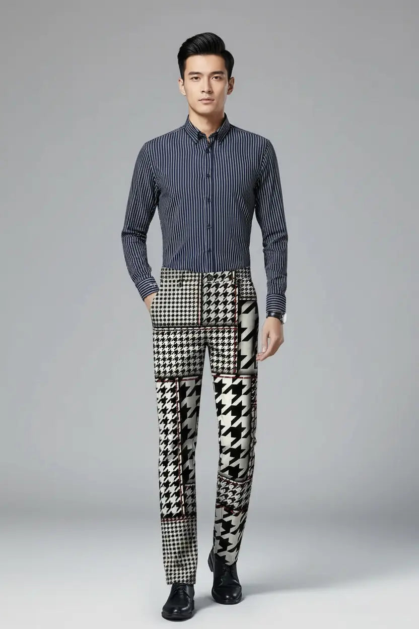 Black & White Houndstooth Trousers – Full Model View