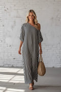 Black & White Striped Maxi Dress – Front Facing