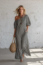 Black & White Striped Maxi Dress – Full Head Visible