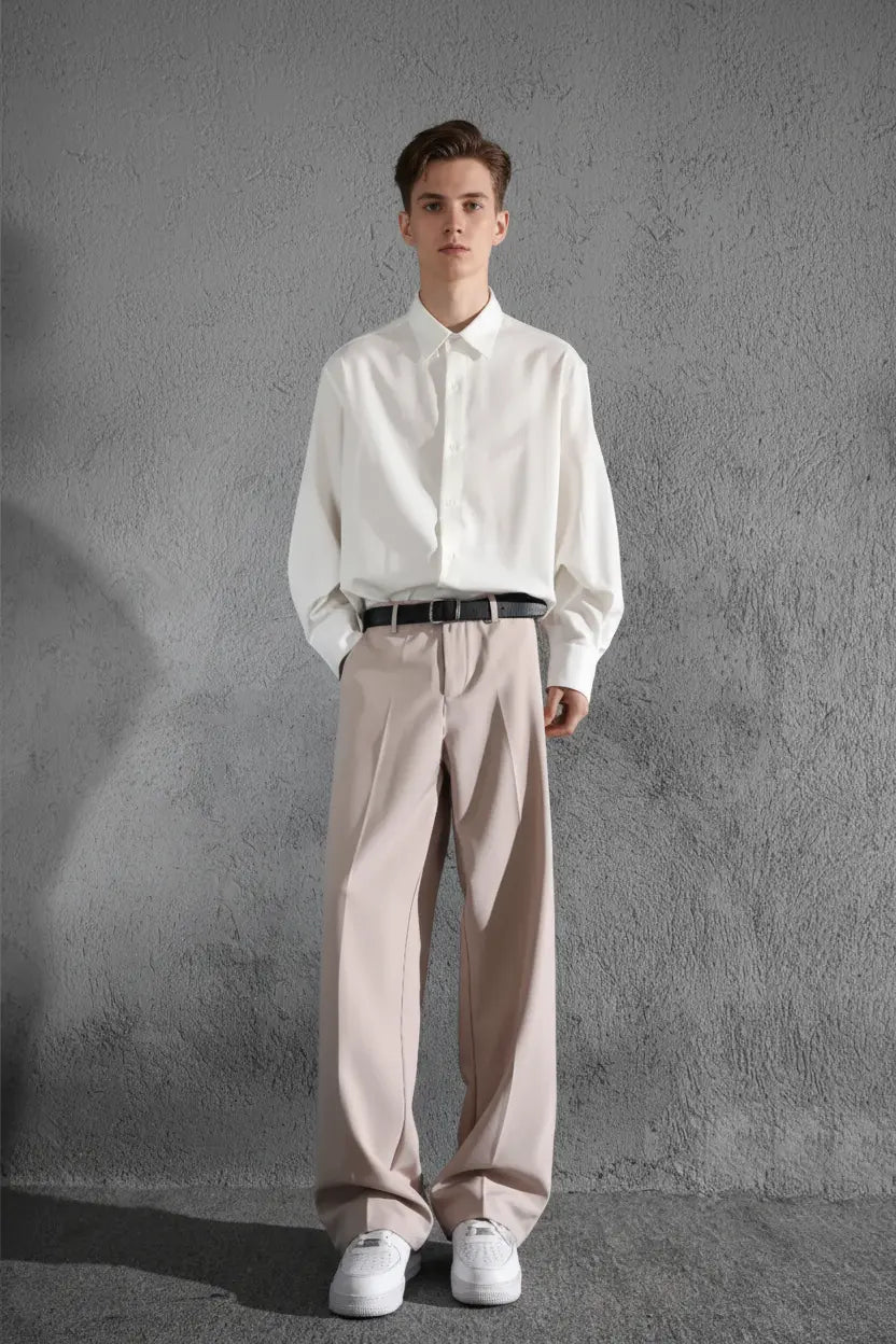 Blush Wide-Leg Trousers – Full Model View