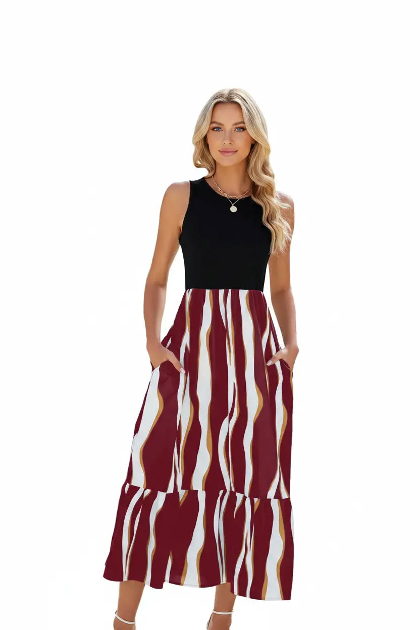 Burgundy Striped Colorblock Dress - Full Head