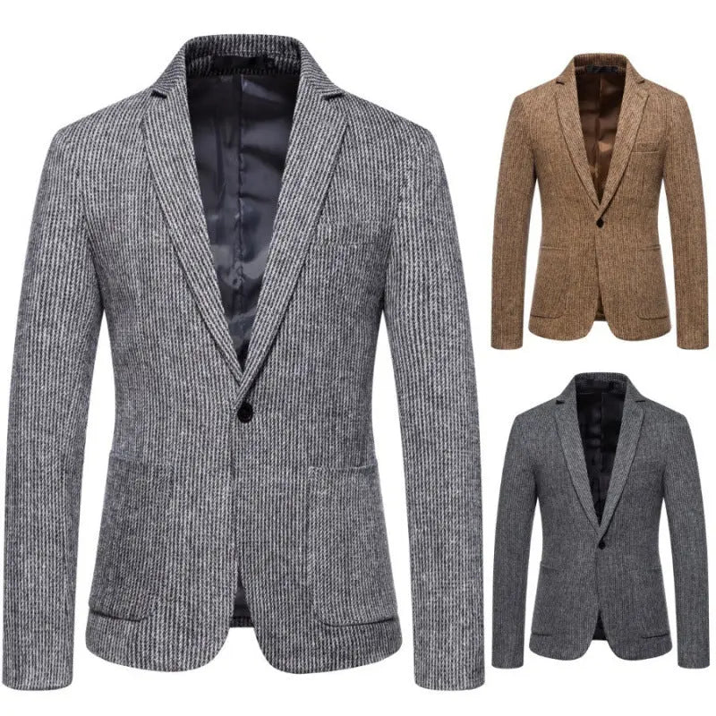 Simple Mens Fashionable Business-Casual Korean-Style Striped Wool Blazer style-haven-vwag8