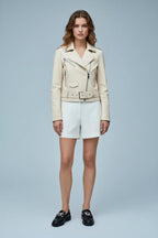 Cream Leather Jacket Front View