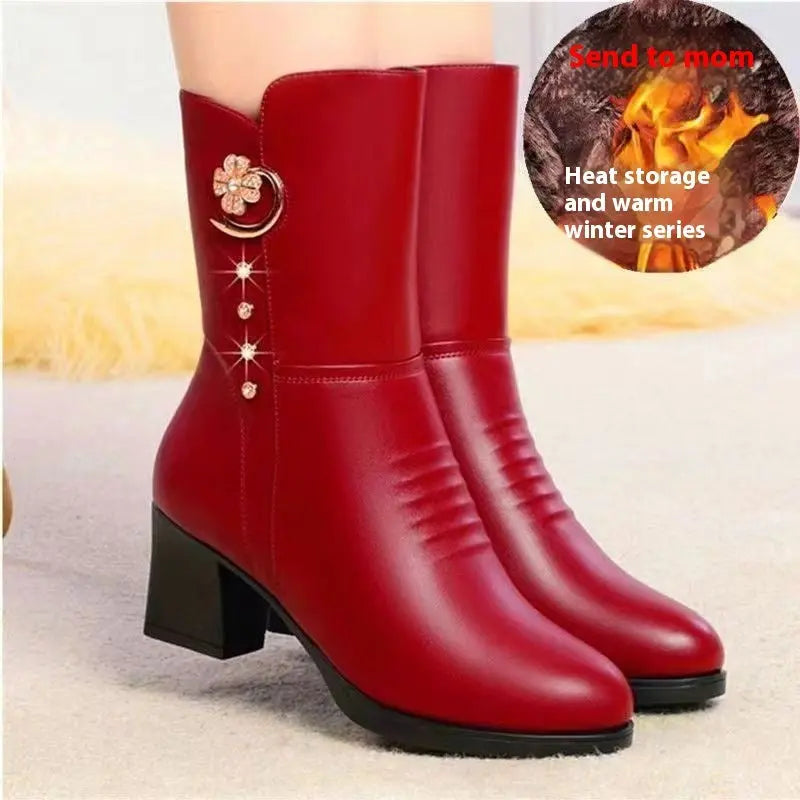 Cotton Boots Women's Soft Leather Martin Boots Mid-calf Women style-haven-vwag8