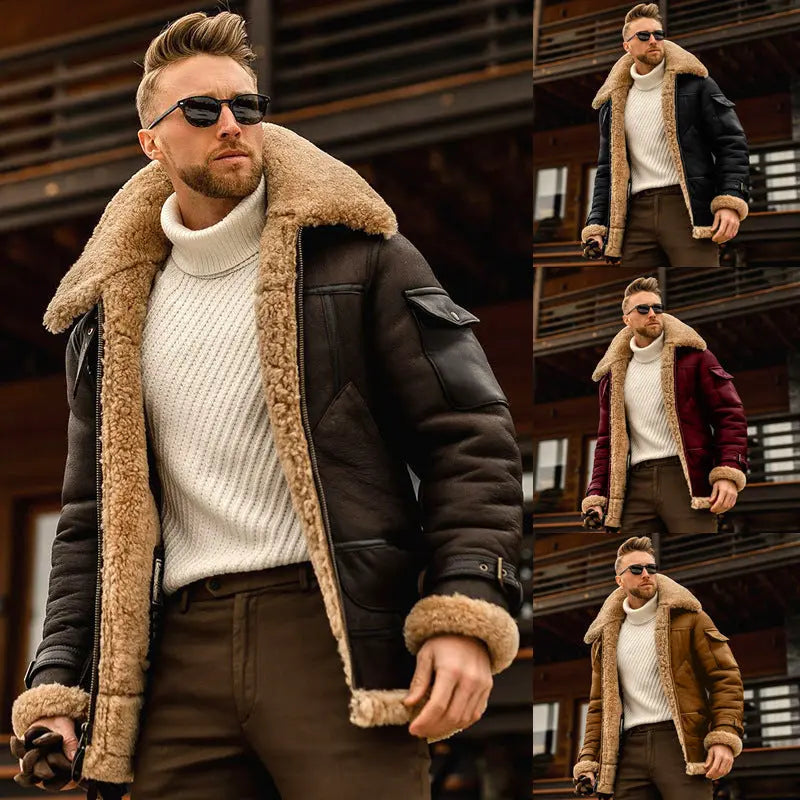 Men's Military Fleece Jacket with Fur Collar style-haven-vwag8