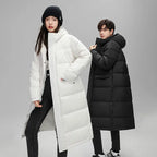 Long Hooded White Duck Down Coat — Below the Knee style-haven-vwag8