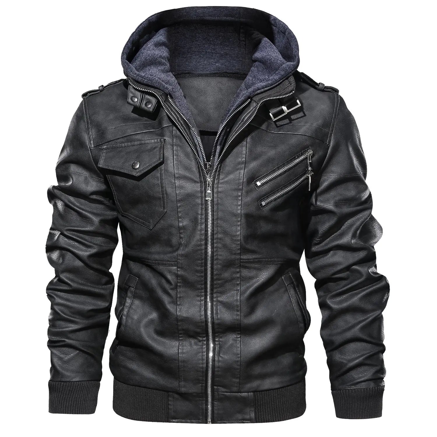 Men's Leather Jackets, Faux Leather Jacket For Men Lapel Zip-Up Slim Fit Coat - style-haven-vwag8