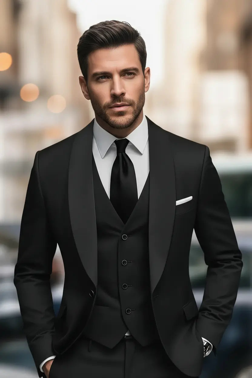 Expanded Black Three-Piece Suit - Full Model