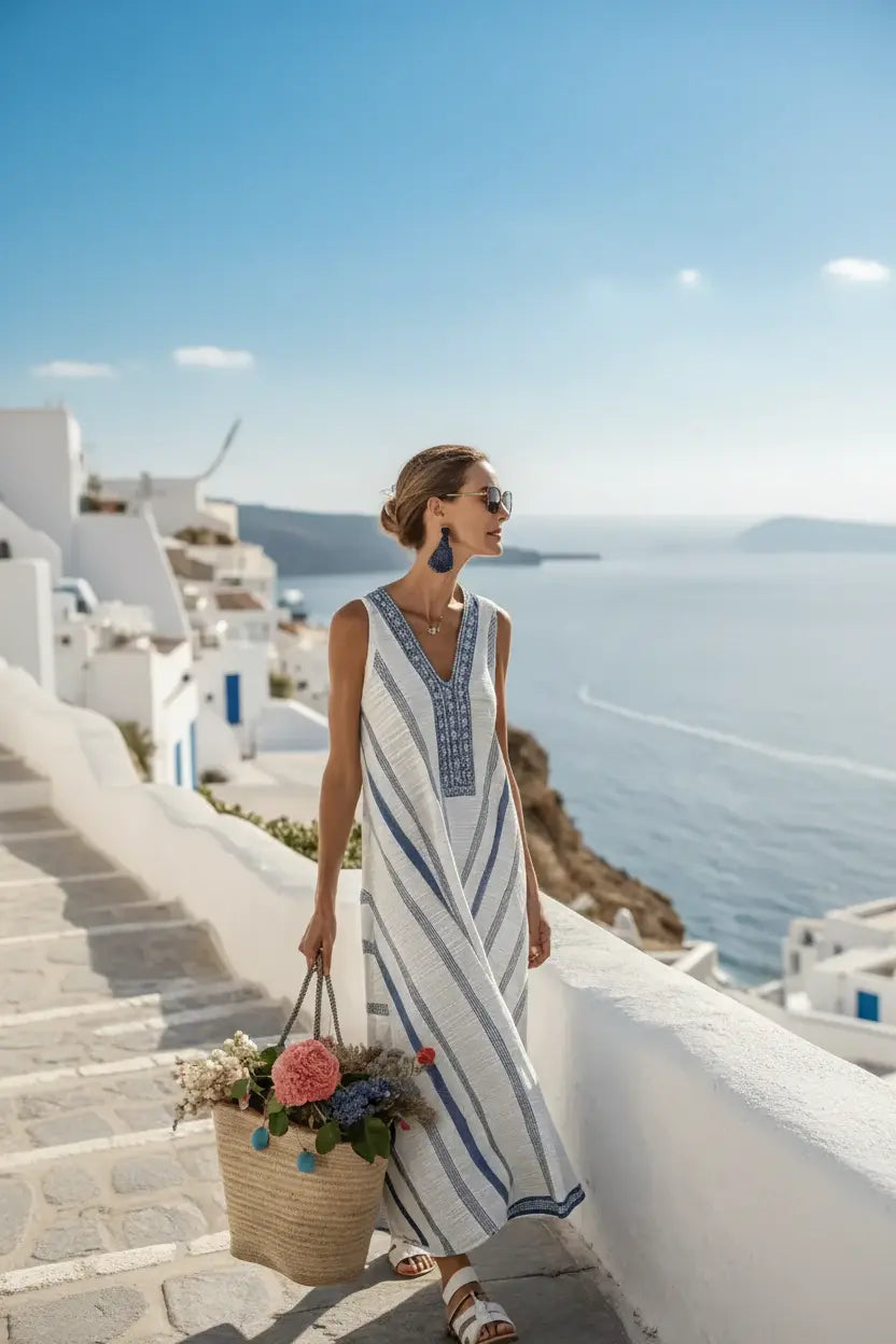 Expanded Blue Stripe Maxi Dress – Santorini