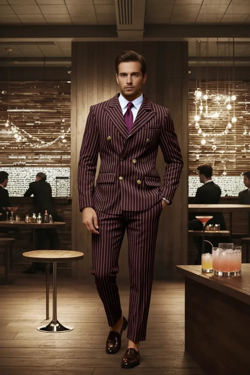 Expanded Burgundy Pinstripe Suit - Maximum Headroom