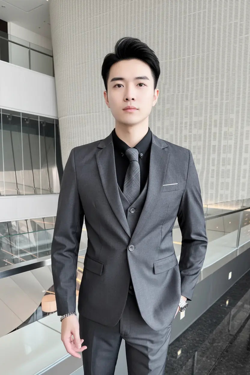 Expanded Charcoal Grey Three-Piece Suit - Full Model