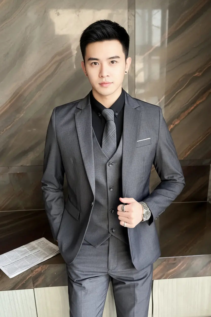 Expanded Charcoal Grey Three-Piece Suit Marble - Full Model