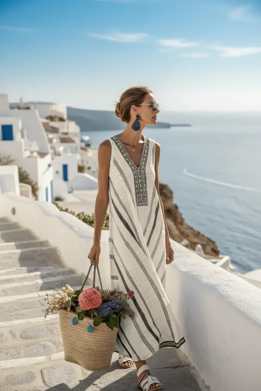 Expanded Dark Stripe Maxi Dress – Santorini