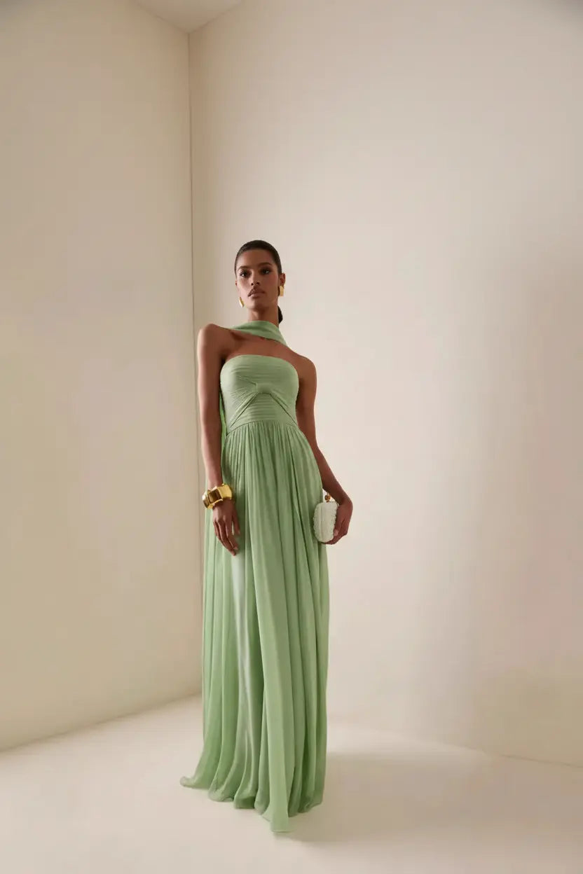 Expanded Green Halter Dress – Beige Studio
