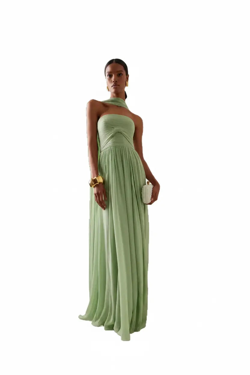 Expanded Green Halter Dress Full Model