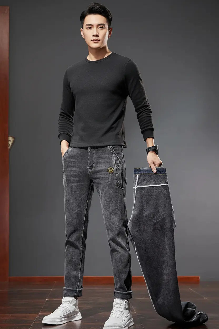 Expanded Grey Jeans - Full Model with Folded Jeans