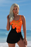 Modlily Tie Floral Print Black One Piece Swimdress - XXL Style Haven