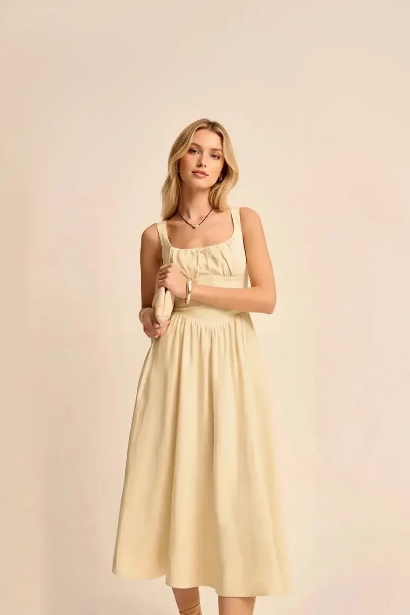 Expanded Product Image - Cream Square-Neck Midi Dress