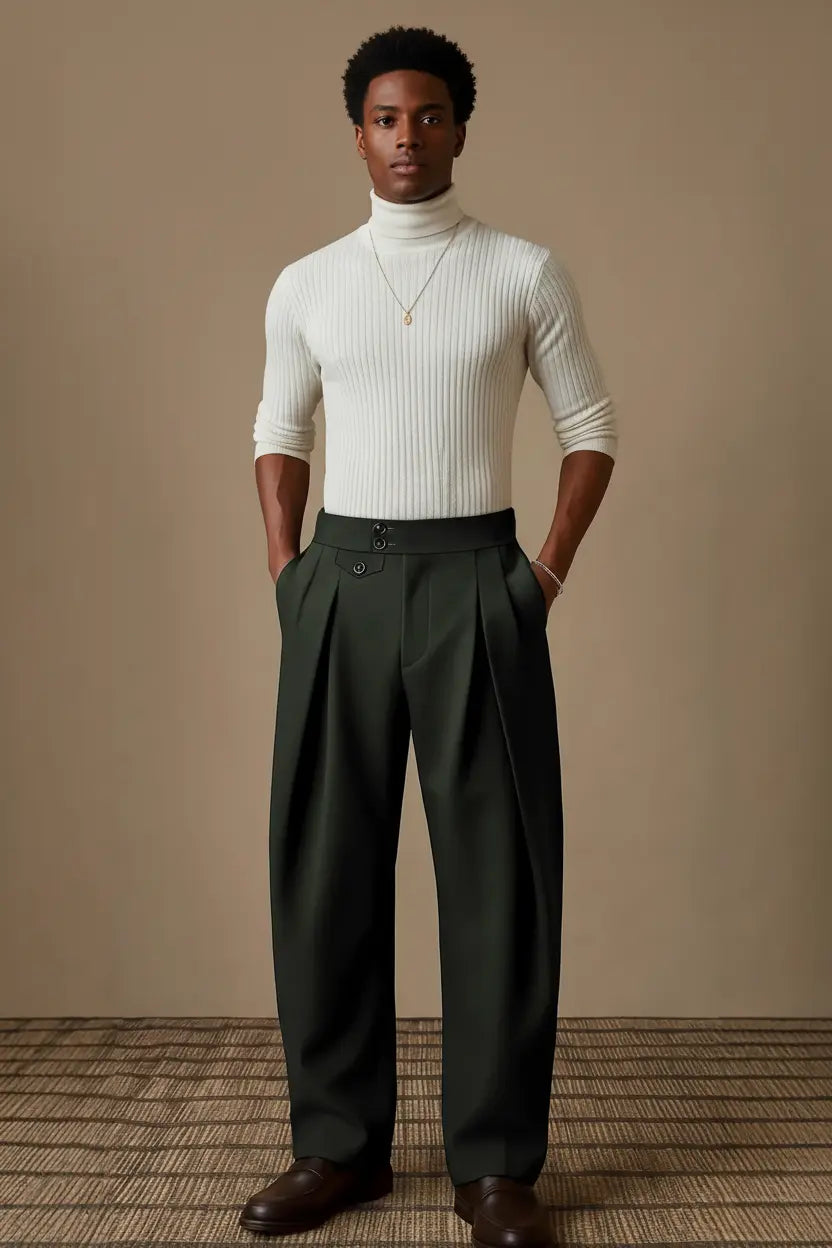 Expanded Product Image - Dark Green Pleated Pants Full Figure
