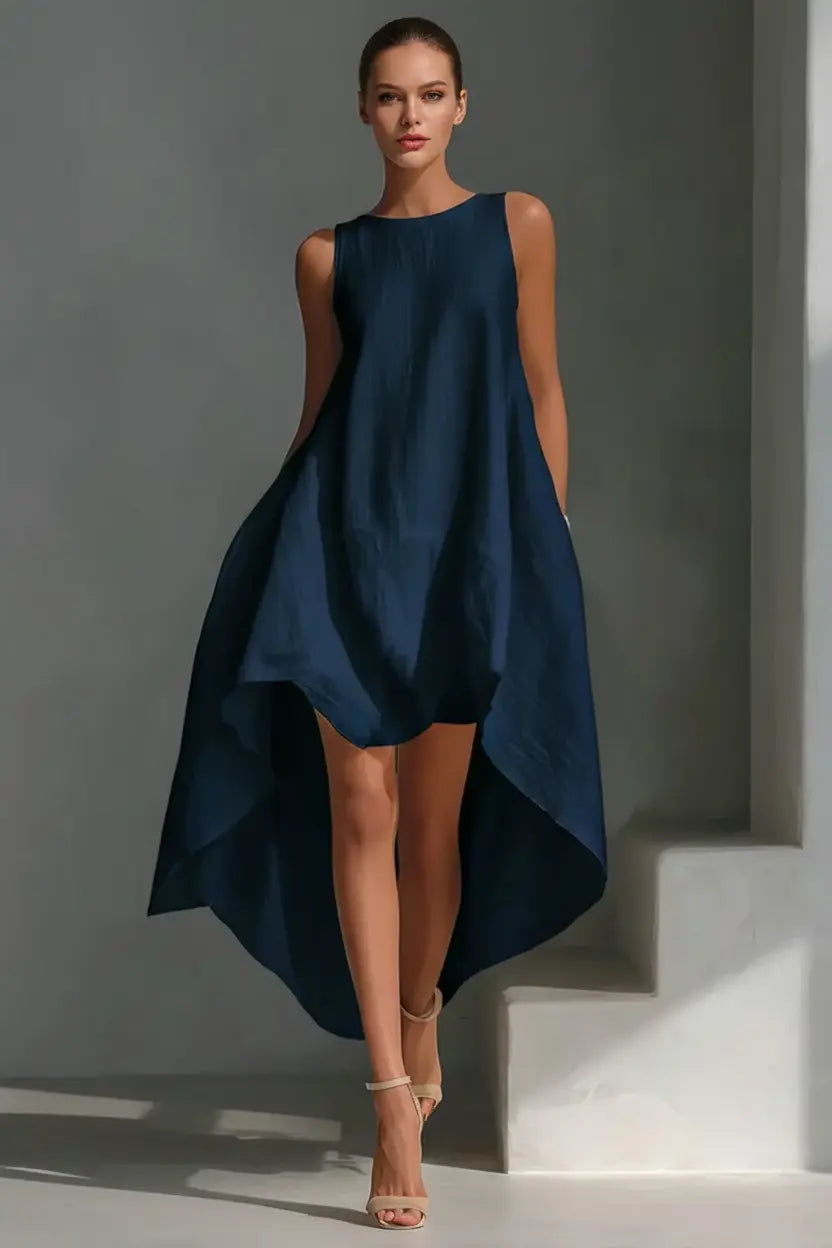 Expanded Product Image - Navy Blue Asymmetric Dress Full Head