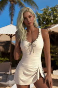 Modlily Jacquard Beige Bowknot One Piece Swimdress - XXL Style Haven