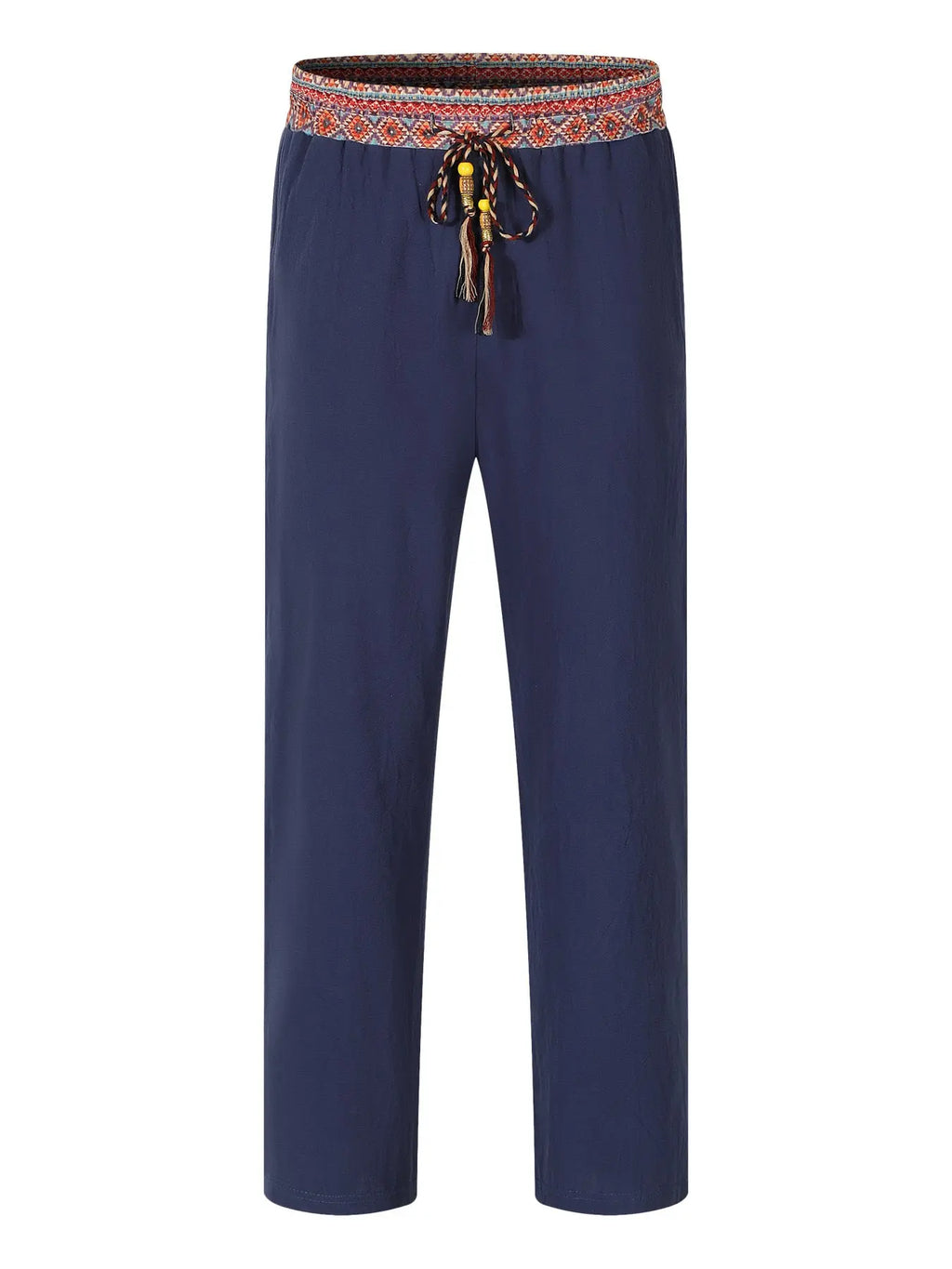 Mens Retro Patchwork Linen Pants Full-length style-haven-vwag8