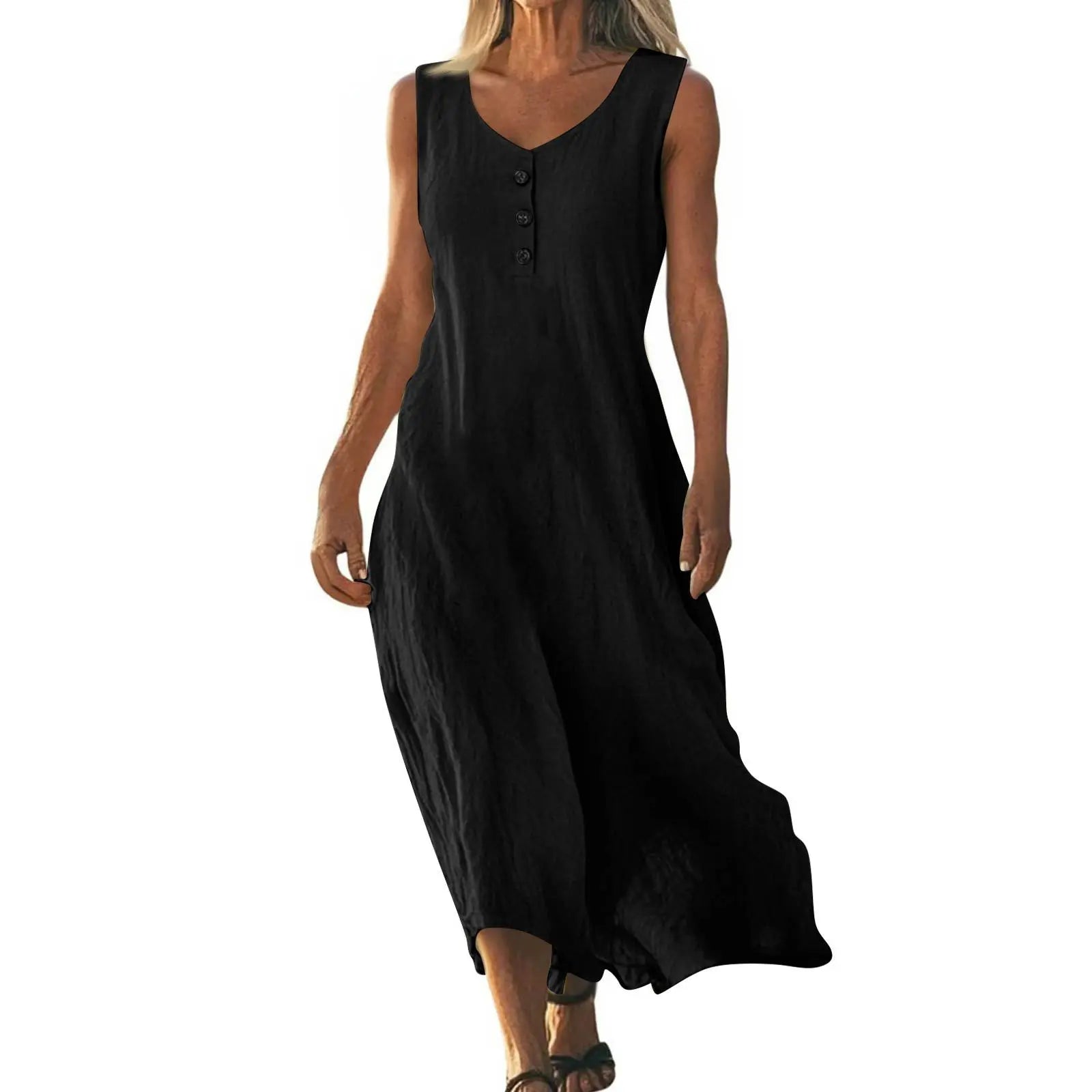 Solid-color Crewneck Sleeveless Asymmetrical Maxi Dress style-haven-vwag8