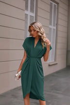 Forest Green V-Neck Wrap Dress - Full Head
