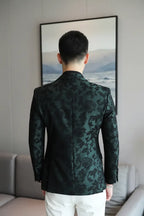 Green Floral Blazer — Back View Full Model