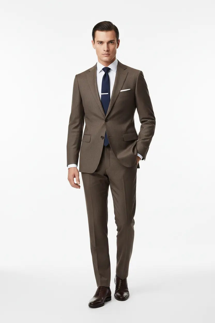 Men's Slim-Fit Two-Piece Suit in Brown - Style Haven