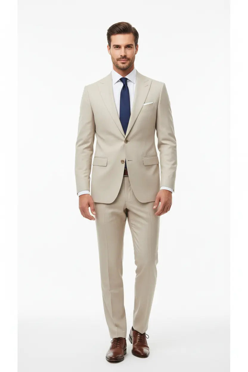 Men's Slim-Fit Two-Piece Suit in Beige - Style Haven