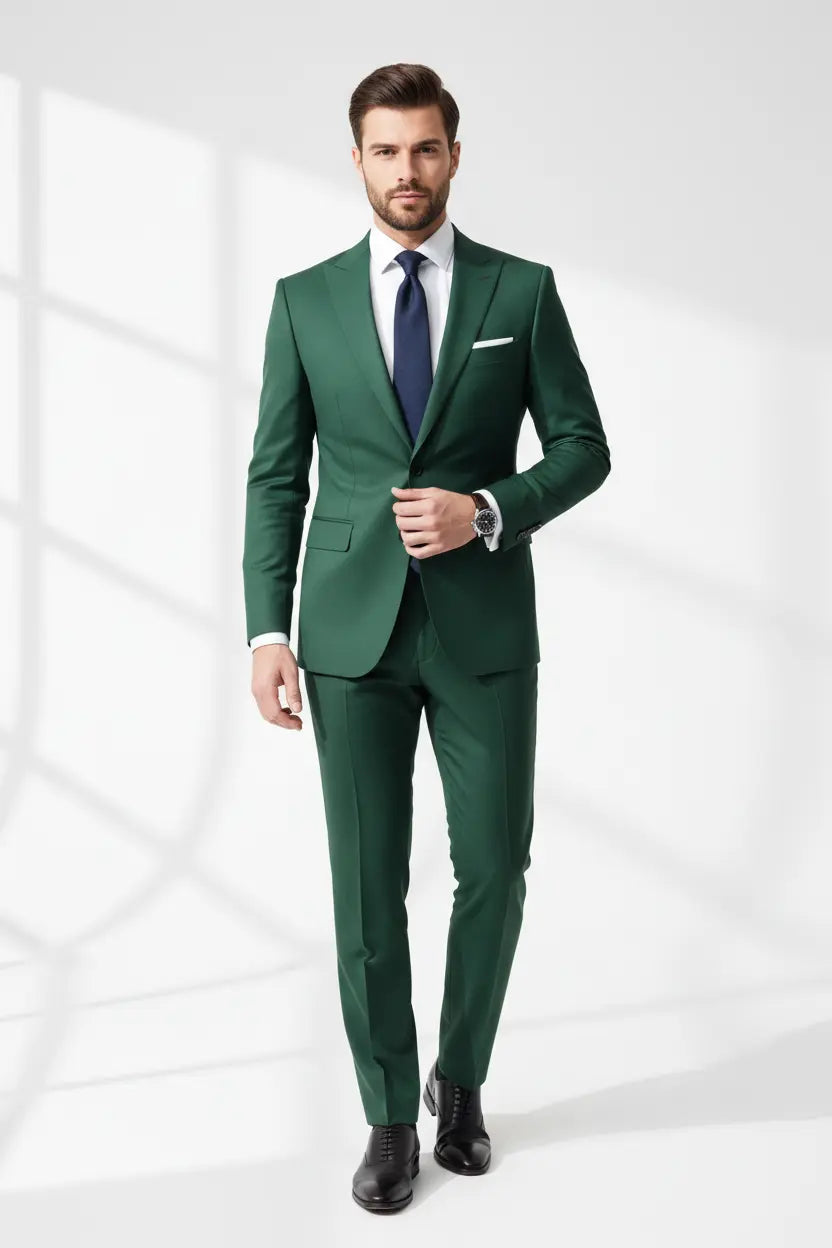 Men's Slim-Fit Two-Piece Suit in Green - Style Haven