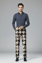 Khaki & Black Houndstooth Trousers – Full Model View