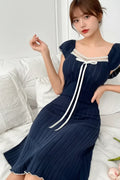 Women's Navy Short Sleeve Square Neck Nightdress Style Haven