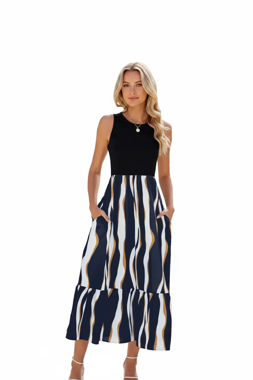 Navy Striped Colorblock Dress - Full Head