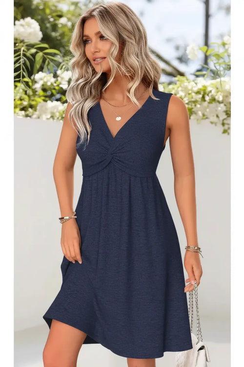 Women's Navy Tummy Coverage Sleeveless V-Neck Dress Style Haven