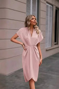Pink V-Neck Wrap Dress - Expanded