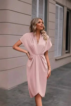 Pink V-Neck Wrap Dress - Expanded