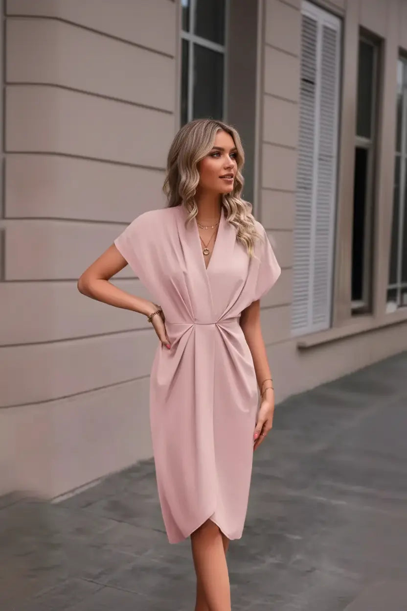 Pink V-Neck Wrap Dress - Full Head