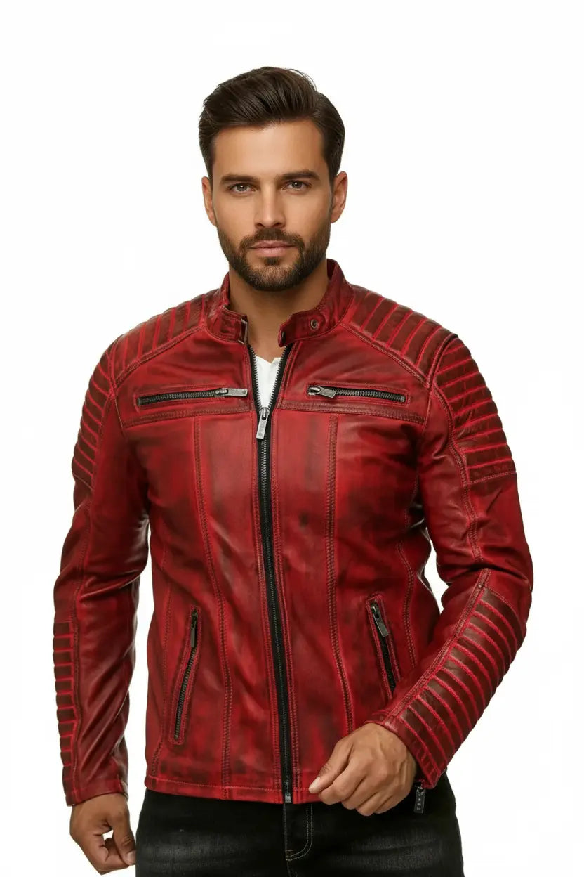 Red Leather Jacket - Full Head View