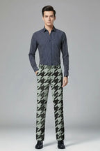 Sage Green & Black Houndstooth Trousers – Full Model View