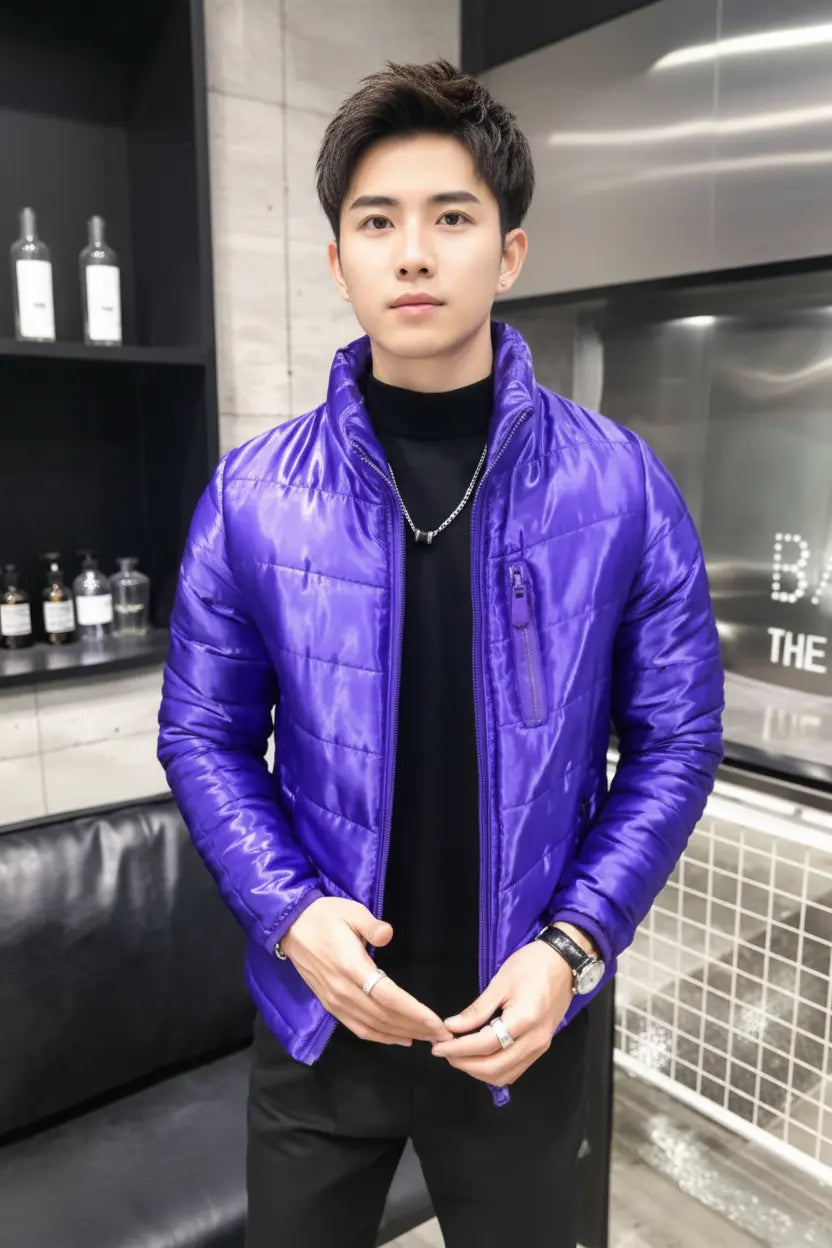 Shiny Purple Puffer Jacket — Full Frame