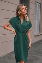 Teal Green V-Neck Wrap Dress - Full Head