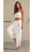 Women's White Split Patchwork Tassel Beach Pants Style Haven